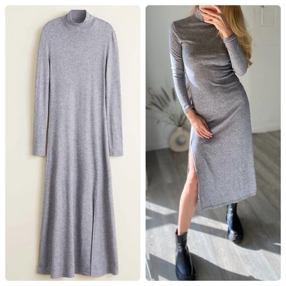 Mango High Neck Grey Dress Midi - Picture 1 of 9